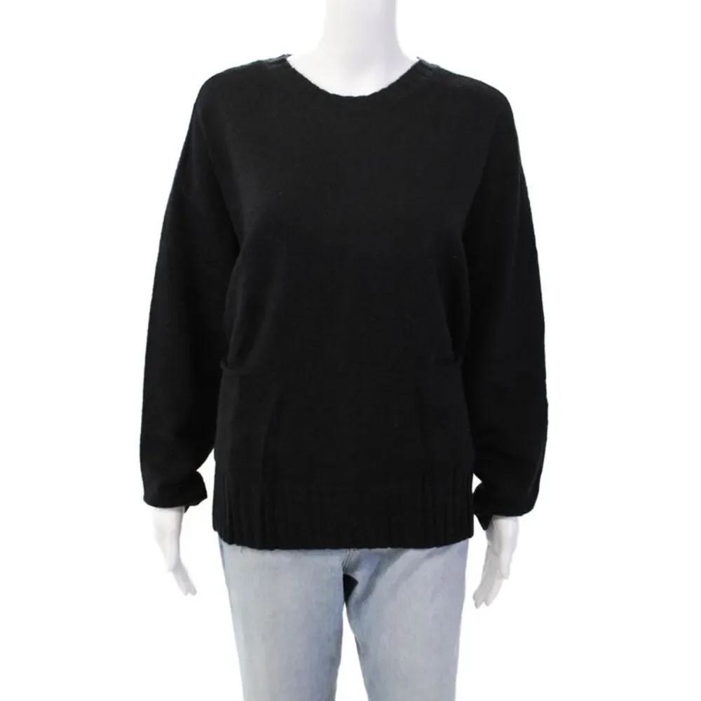Renuar Womens Front Pockets Crew Neck Pullover Sweater Top Black Size XL